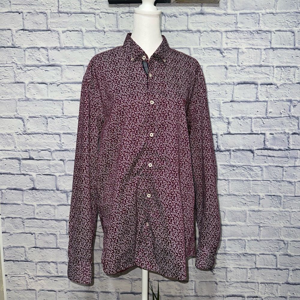 Felix Hardy Men's Maroon Burgundy Paisley Print Shirt -  size L‎